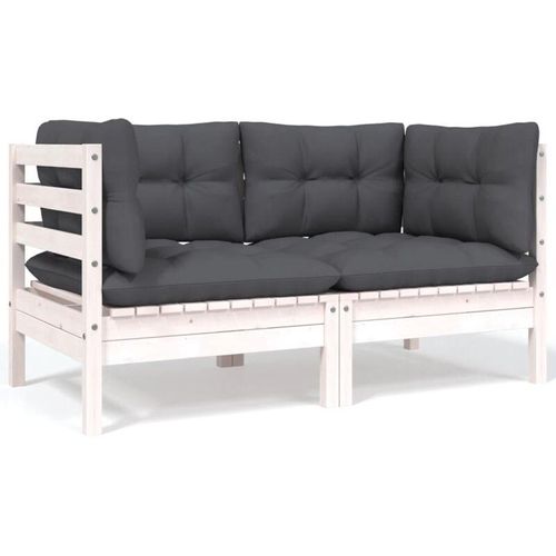 8720286670798 - 2-Sitzer-Gartensofa，Lounge-Sofa mit Kissen Weiß Massivholz Kiefer vidaXL