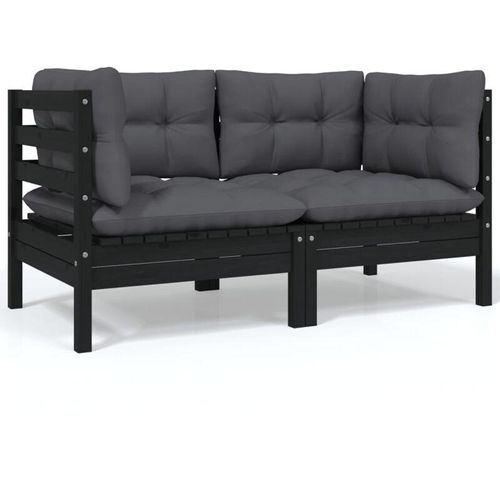 8720286670828 - Bonnevie - 2-Sitzer-GartensofaLounge-Sofa mit Kissen Schwarz Massivholz Kiefer vidaXL