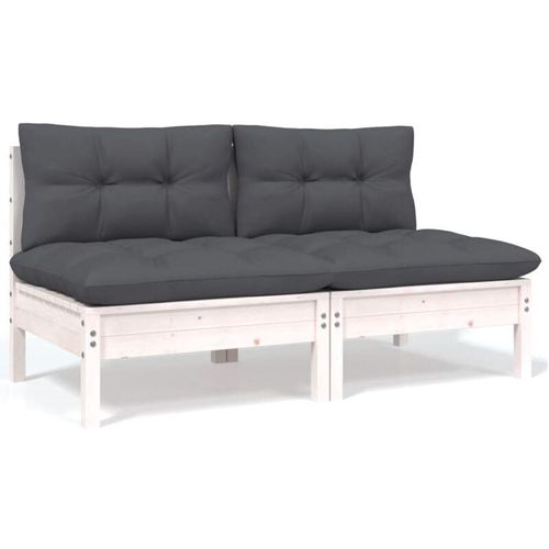 8720286670859 - Bonnevie - 2-Sitzer-GartensofaLounge-Sofa mit Kissen Weiß Massivholz Kiefer vidaXL