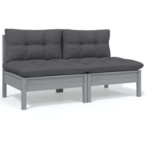 8720286670866 - Bonnevie - 2-Sitzer-GartensofaLounge-Sofa mit Kissen Grau Massivholz Kiefer vidaXL