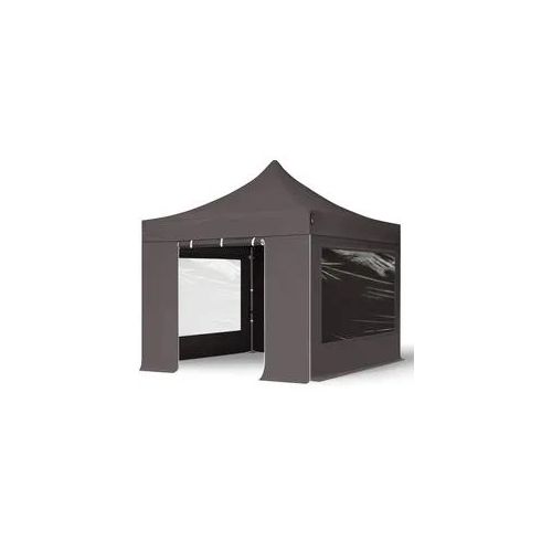 4260578430920 - Intent24 - 3x3 m Faltpavillon premium Stahl 40mm Seitenteile mit Panoramafenstern dunkelgrau - dunkelgrau