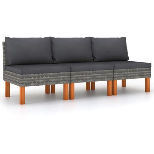 8720286208182 - Bonnevie - 3 Stk MittelsofaGartensofa s Poly Rattan und Eukalyptus Massivholz vidaXL