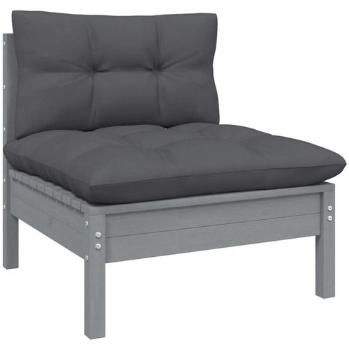 8720286670682 - Bonnevie - Garten-Mittelsofa mit Anthrazit KissenGartensofa Grau Massivholz Kiefer vidaXL