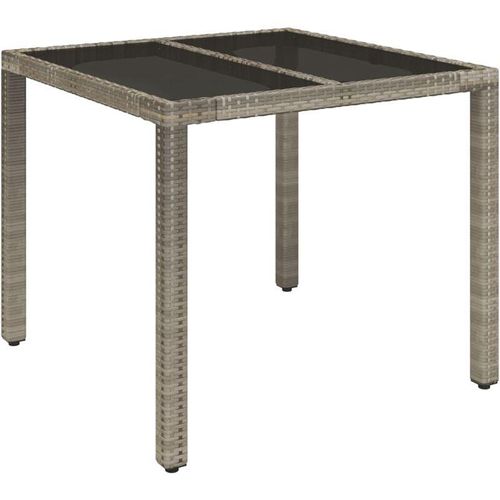 8720845679583 - Bonnevie - GartentischTerrassentisch mit Glasplatte Grau 90x90x75 cm Poly Rattan vidaXL