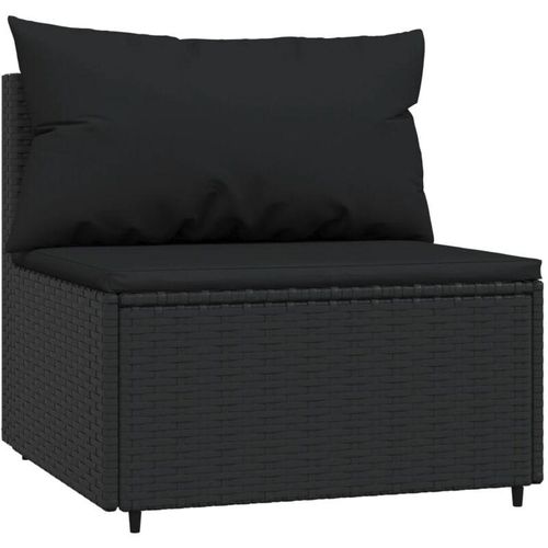 8720845672850 - Bonnevie - Garten-Mittelsofa mit KissenGartensofa Schwarz Poly Rattan vidaXL