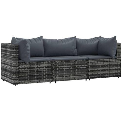 8720845672669 - Bonnevie - 3-tlg Garten-Lounge-SetGartenmöbel-Set mit Kissen Grau Poly Rattan vidaXL 8720845672669 - Bonnevie - 3-tlg Garten-Lounge-SetGartenmöbel-Set mit Kissen Grau Poly Rattan vidaXL