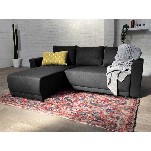 3701061733735 - Bestmobilier - Pilea - ecksofa beidseitig montierbar 4-sitzer - schlaffunktion und bettkasten - aus stoff - anthrazitgrau