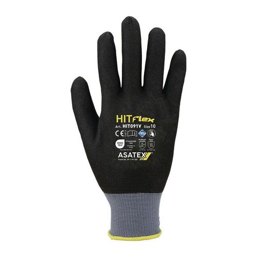 4029201137533 - HIT091V 10 Handschuhe Hit Flex v Größe 10 schwarz grau 98% Polyamid   2% - Asatex