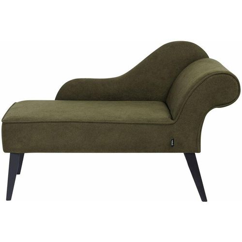 4255664855824 - Beliani - Chaiselongue Olivgrün Stoffbezug Rechtsseitig mit Armlehne hoher Rückenlehne Schwarzen Holzbeinen Retro Wohnzimmer Récamiere Liegesofa