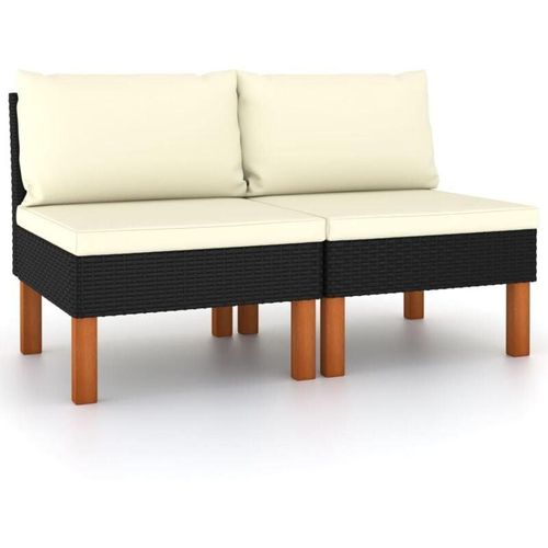 8720286208243 - Bonnevie - 2 Stk MittelsofaGartensofa s Poly Rattan und Eukalyptus Massivholz vidaXL