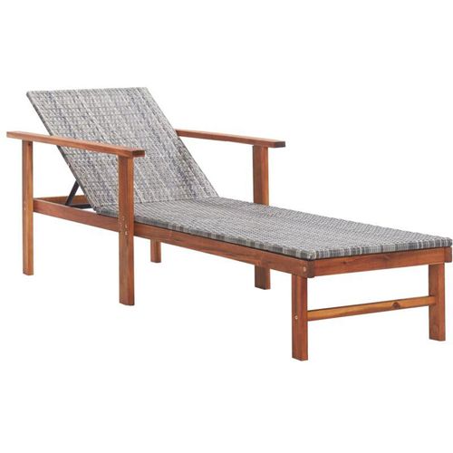 8719883826752 - Bonnevie - SonnenliegeLiegestuhl Poly Rattan und Akazie Massivholz Grau vidaXL