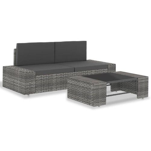 8719883871936 - Bonnevie - 3-tlg Garten-Lounge-SetGartenmöbel-Set Poly Rattan Grau vidaXL