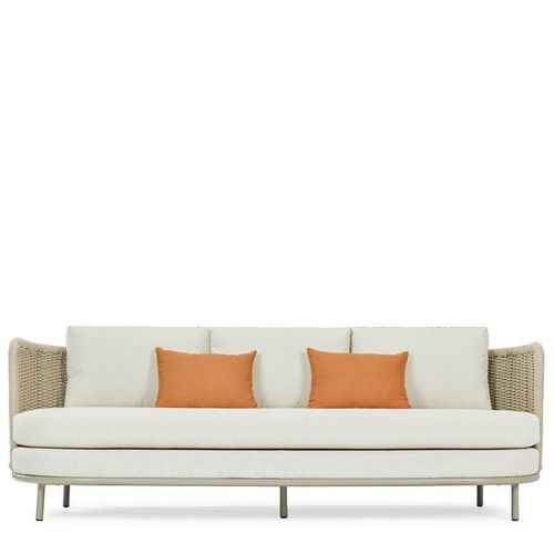 3663935040670 - NV GALLERY Outdoor Sofa FLORENTINO - Outdoor 3-Sitzer Sofa Stoff in Cremeweiß & Metall in Taupe B220 - Weiß   Terracotta   Taupe