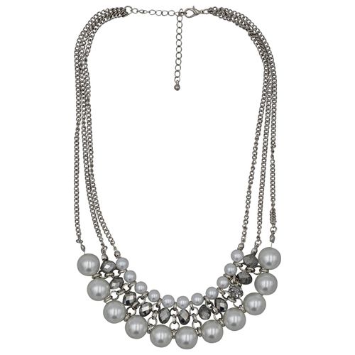 4039787010359 - Modeschmuck Halskette Metall silberfarben mit Perlen weiß