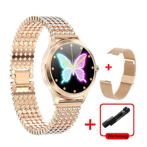 4066708663905 - TPFNet Damen Smart Watch   Fitness Tracker IP68 - Milanaise Armband - Android & IOS - Gold