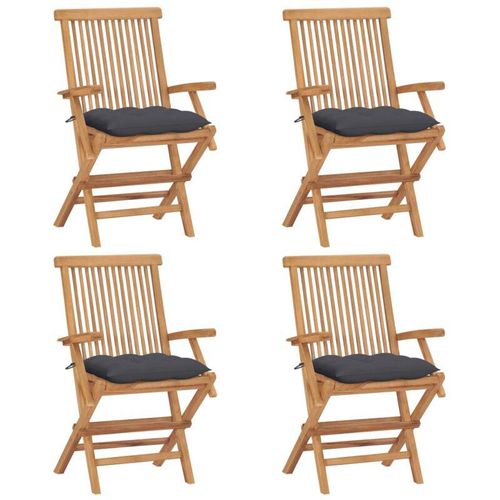 8720286298800 - Bonnevie - Gartenstühle mit Anthrazit Kissen 4 Stk Gartensessel Massivholz Teak vidaXL