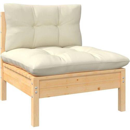 8720286670668 - Bonnevie - Garten-Mittelsofa mit KissenGartensofa Creme Massivholz Kiefer vidaXL