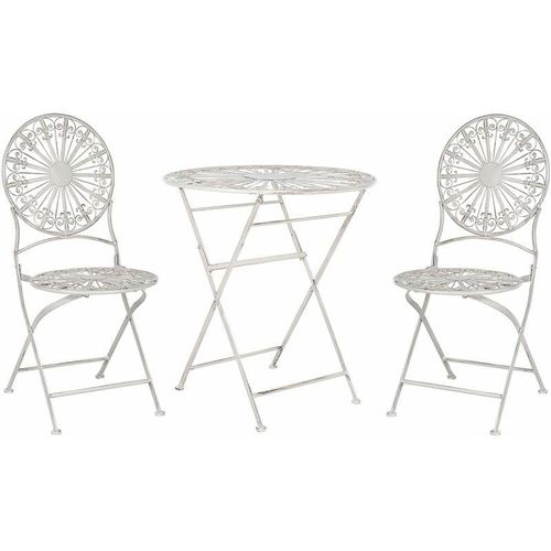 4255664820204 - Beliani - Garten Bistro Set Weiß Eisen zusammenklappbar 2 Stühle und Tisch Außenbereich gealtert Effekt UV-Rostbeständigkeit französischer Retro-Stil