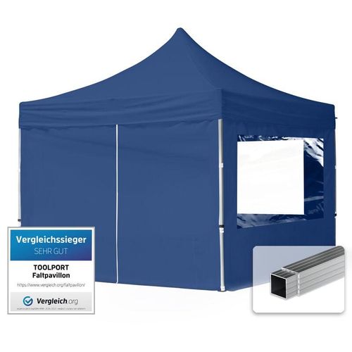 4064108036176 - 3x3 m Faltpavillon economy Alu 32mm Seitenteile mit Panoramafenster blau