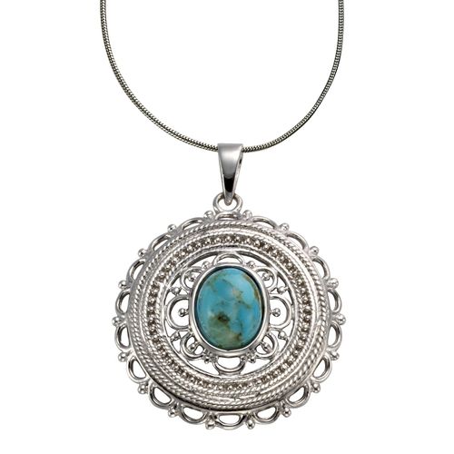 4006046335317 - Kette mit Anhänger ZEEME 925 - Sterling Silber rhodiniert Türkis Halsketten Gr 42 + 5cm Silber 925 (Sterlingsilber) Länge 47 cm Breite 280 mm weiß Damen Ketten mit Anhänger