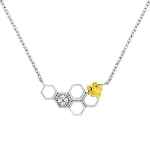 4006046345231 - Zeeme Silber Halskette Silber 925 rhodiniert zweifarbig mit Bienen- und Waben-Motiv 4006046345231 - Zeeme Silber Halskette Silber 925 rhodiniert zweifarbig mit Bienen- und Waben-Motiv