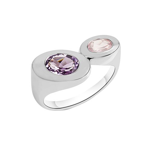 4006046339612 - Fingerring CELESTA 925 - Sterling Silber rhodiniert Amethyst und Rosenquarz Fingerringe Gr 054 (172) Silber 925 (Sterlingsilber) silberfarben (silbergrau lila) Damen Fingerringe