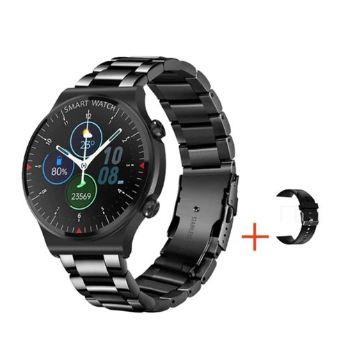 4066708474990 - TPFNet Smart Watch   Fitness Tracker IP67 für Damen & Herren - Edelstahl Armband + Silikon Armband - Android & IOS - Schwarz