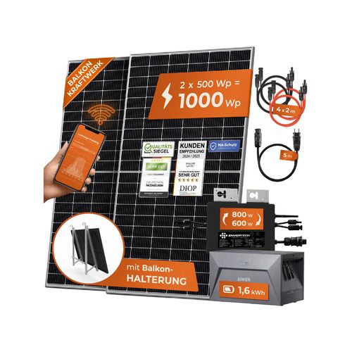4262403074095 - Solarway® 1000W Balkonkraftwerk mit Speicher 800W komplett Steckdose - neuester 800 Watt Wechselrichter - 16 kWh Anker Solix 1 - 500W bifaziale Solarmodule & Envertech & Anker 4262403074095 - Solarway® 1000W Balkonkraftwerk mit Speicher 800W komplett Steckdose - neuester 800 Watt Wechselrichter - 16 kWh Anker Solix 1 - 500W bifaziale Solarmodule & Envertech & Anker