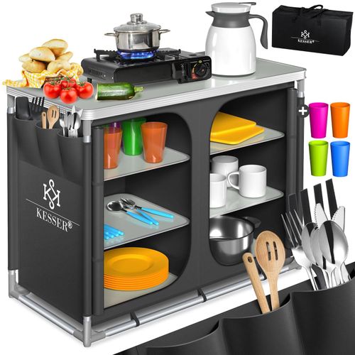 4255598351232 - KESSER® Campingschrank Campingküche mit Aluminiumgestell inklTragetasche  Kocherschrank für Camping  Campingmöbel  Outdoor