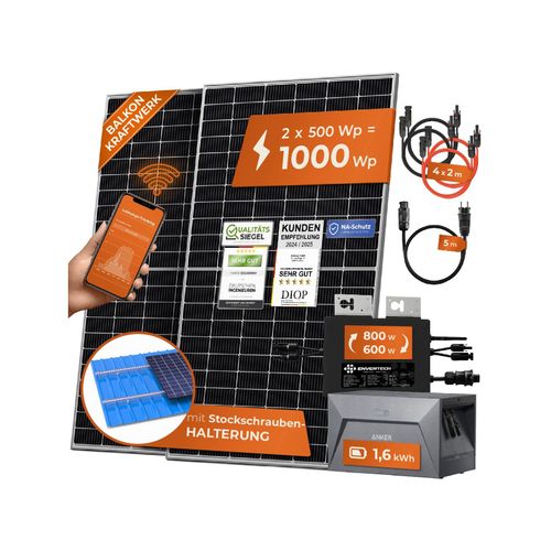 4262403074125 - Solarway® 1000W Balkonkraftwerk mit Speicher 800W komplett Steckdose - neuester 800 Watt Wechselrichter - 16 kWh Anker Solix 1 - 500W bifaziale Solarmodule & Envertech & Anker 4262403074125 - Solarway® 1000W Balkonkraftwerk mit Speicher 800W komplett Steckdose - neuester 800 Watt Wechselrichter - 16 kWh Anker Solix 1 - 500W bifaziale Solarmodule & Envertech & Anker