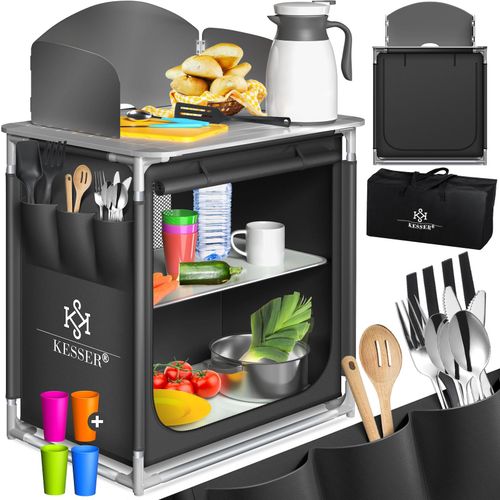 4255598351218 - KESSER® Campingschrank Campingküche mit Aluminiumgestell inklTragetasche  Kocherschrank für Camping  Campingmöbel  Outdoor