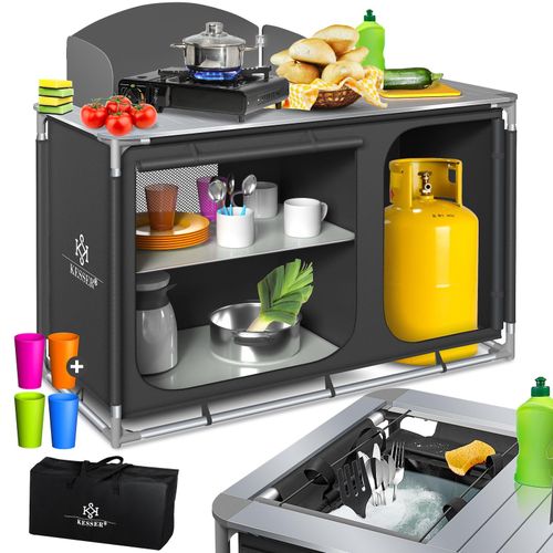 4255598351225 - KESSER® Campingschrank Campingküche mit Aluminiumgestell inklTragetasche  Kocherschrank für Camping  Campingmöbel  Outdoor