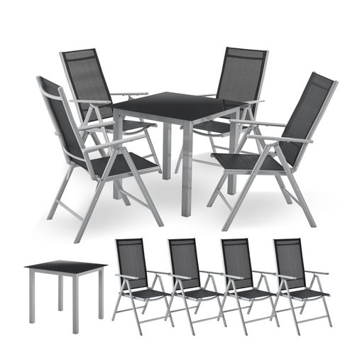 4260565527015 - Vorbestellung Aluminium Gartengarnitur Milano Gartenmöbel Set mit Tisch und 4 Stühlen Silber-Grau