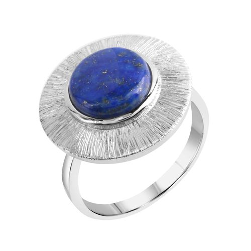 4006046381604 - Fingerring ZEEME Silber 925 rhodiniert glanz matt mit echtem Lapis 10mm Fingerringe Gr 017 (535) 31 ct Silber 925 (Sterlingsilber) weiß (weiß blau) Damen