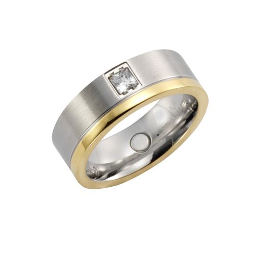 4006046306232 - Zeeme Stainless Steel Ring Edelstahl zweifarbig glanz mattiert mit weißem Zirkonia