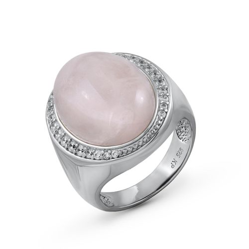 4006046335683 - Fingerring ZEEME 925 - Sterling Silber rhodiniert Rosaquartz Zirkonia Fingerringe Gr 016 (505) Silber 925 (Sterlingsilber) weiß (weiß rosa) Damen Fingerringe