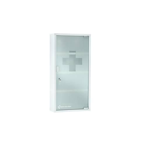 4027521523333 - Erste-Hilfe-Schrank First Aid Only ohne Inhalt 4 Fächer abschließbare Milchglastür Wandmontage B 300 x T 660 x H 120 mm Metall und Glas weiß 4027521523333 - Erste-Hilfe-Schrank First Aid Only ohne Inhalt 4 Fächer abschließbare Milchglastür Wandmontage B 300 x T 660 x H 120 mm Metall und Glas weiß