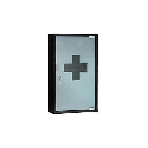 4027521523326 - Erste-Hilfe-Schrank First Aid Only ohne Inhalt 2 Fächer abschließbare Milchglastür Wandmontage B 300 x T 500 x H 120 mm Metall und Glas schwarz 4027521523326 - Erste-Hilfe-Schrank First Aid Only ohne Inhalt 2 Fächer abschließbare Milchglastür Wandmontage B 300 x T 500 x H 120 mm Metall und Glas schwarz