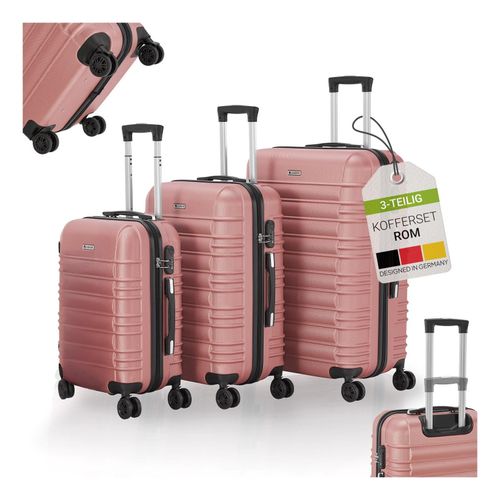 4262437185002 - Hartschale Kofferset Rom Reisekoffer 3 teilig - Zahlenschloss 360° Rollen Teleskopgriff - Rosa