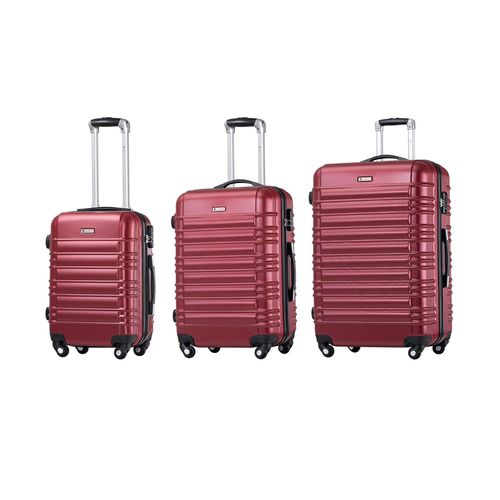4262437184982 - Hartschale Kofferset Rom Reisekoffer 3 teilig - Zahlenschloss 360° Rollen Teleskopgriff - Rot
