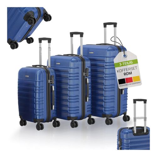 4262437184999 - Hartschale Kofferset Rom Reisekoffer 3 teilig - Zahlenschloss 360° Rollen Teleskopgriff - Blau 4262437184999 - Hartschale Kofferset Rom Reisekoffer 3 teilig - Zahlenschloss 360° Rollen Teleskopgriff - Blau