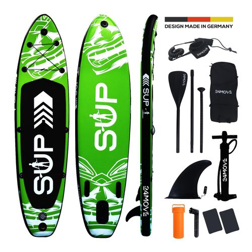 4099799000212 - 24MOVE® Standup Paddle Board SUP inkl umfangreichem Zubehör Paddel und Hochdruckpumpe GRÜN 305x76x15cm