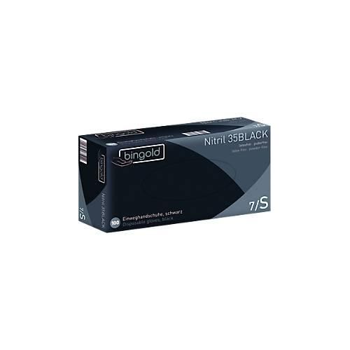 4004034635005 - Schutzhandschuhe BINGOLD Nitril 35BLACK Einweg mikrotextuierte Fingerspitzen puderfrei Nitril schwarz Größe S 100 Stück