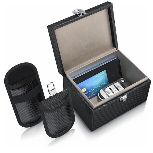 4062861836538 - NFC RFID Schlüsseltasche Keyless Go Schutzbox 3-tlg inkl 2 Schlüsselhüllen Kartentresor Signal Blocking 4062861836538 - NFC RFID Schlüsseltasche Keyless Go Schutzbox 3-tlg inkl 2 Schlüsselhüllen Kartentresor Signal Blocking