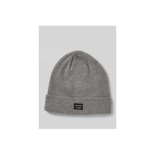 5712614340278 - Jack & Jones - Strickmütze in Grau meliert mit Logoaufnäher