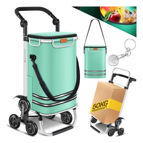4255598334167 - KESSER® Einkaufstrolley Treppensteiger mit Kühlfach klappbar mit 56L Kapazität und belastbar bis 50kg 3in1 Trolley Sackkarre & Umhängetasche Faltbarer Einkaufswagen inkl Einkaufschip