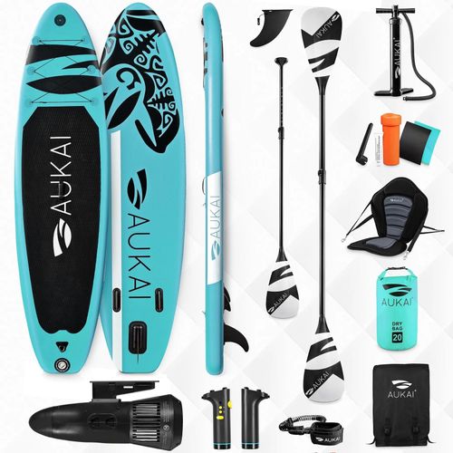 4054748045683 - Stand Up Paddle Board AUKAI Pro Ocean mit Kajak-Sitz und Motor türkis
